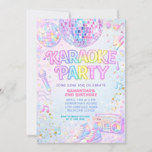 Rainbow Pink Disco Ball Karaoke Birthday Invitation