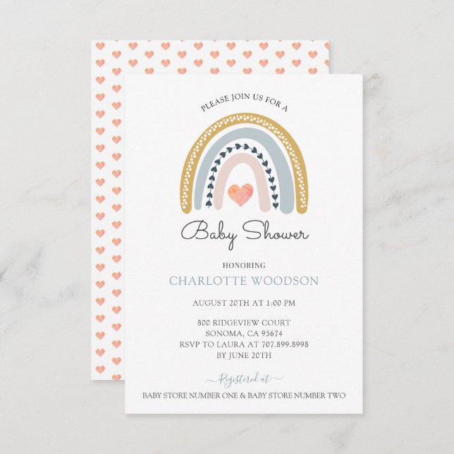 Rainbow Pink Heart Baby Shower  Invitation (Front/Back)