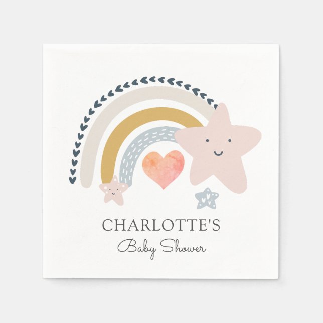 Rainbow Pink Heart Girl Baby Shower  Napkin (Front)