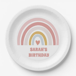rainbow pink party paper plate girls kids birthday