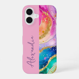  Rainbow Pink Personal Name iPhone 16 Case