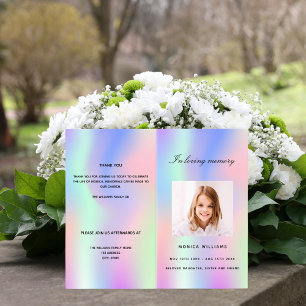 Rainbow pink purple girly photo funeral program