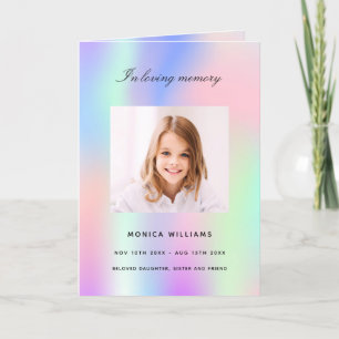 Rainbow pink purple girly photo funeral program thank you card