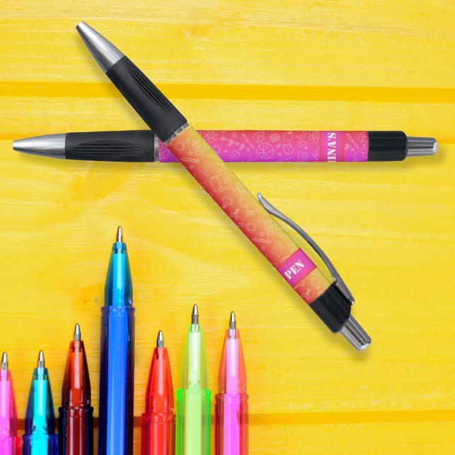 rainbow pink School elements pattern personalised (rainbow pink School elements pattern personalized Pen)