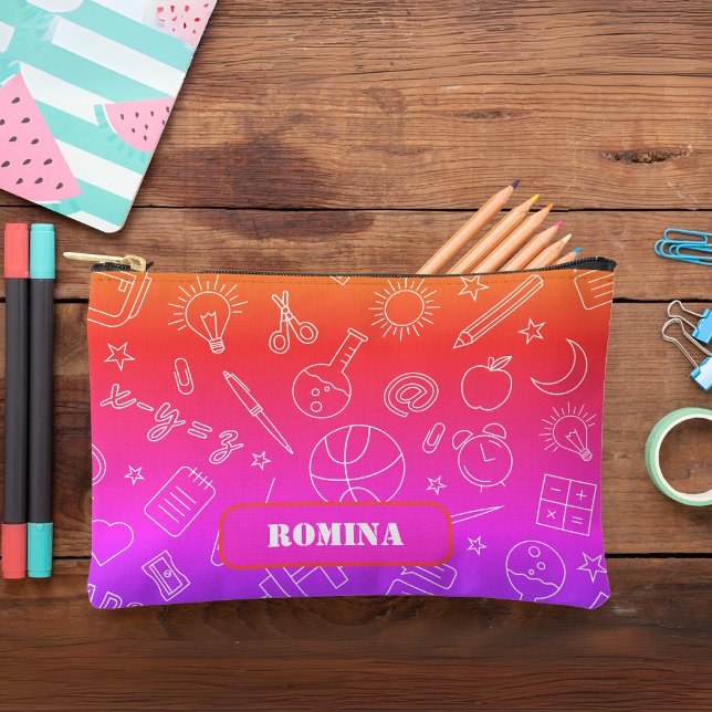 Rainbow pink School elements Pencil case/bag  Accessory Pouch (Rainbow pink School elements Pencil case/bag Accessory Pouch)