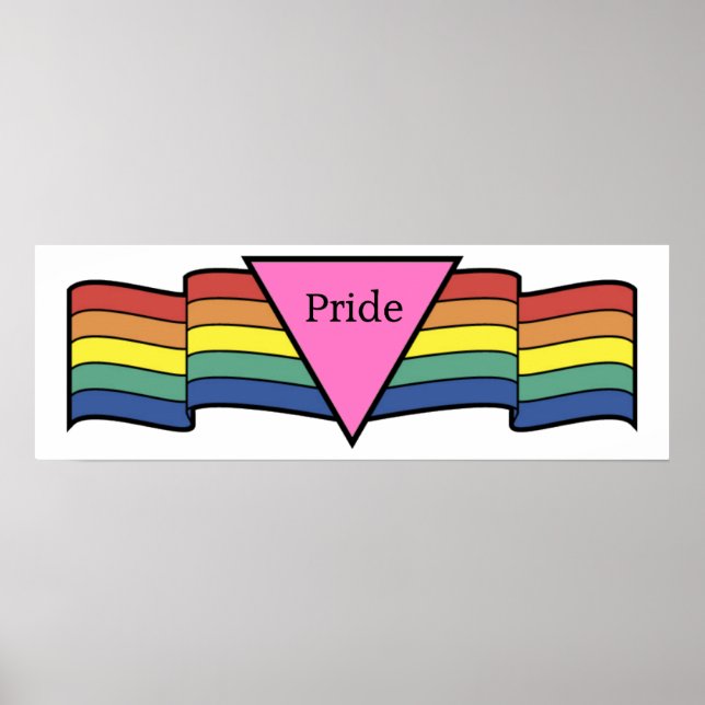 Rainbow Pink Triangle Gay Pride Banner Poster (Front)