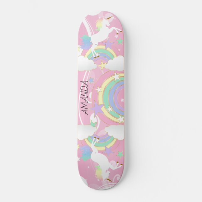 Rainbow Pink Unicorn Skateboard (Front)