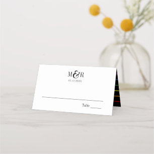 Rainbow Pinstripe Pride Wedding   Place Card