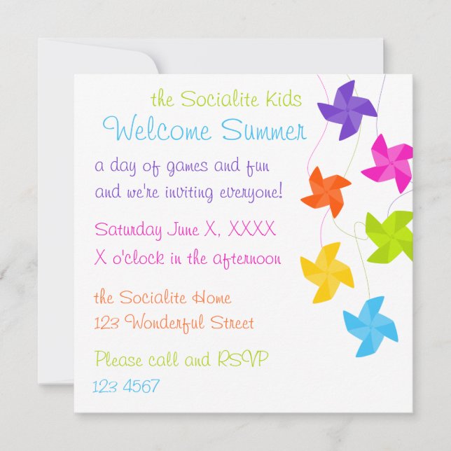 Rainbow Pinwheels Just Hanging Out! Invitation (Front)