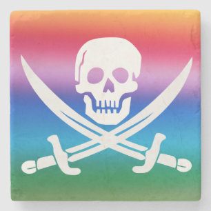 Rainbow Pirate Jolly Roger Stone Coaster