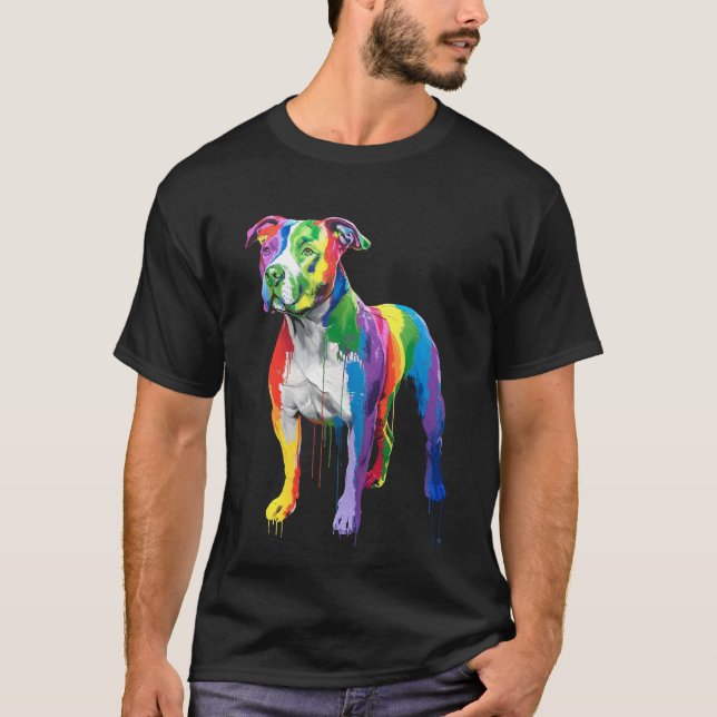 Rainbow Pit Bull Art – Vibrant Artistic Dog Lover T-Shirt (Front)