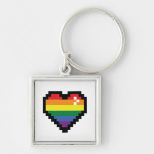 Rainbow Pixel Heart Key Ring