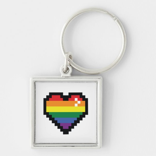Rainbow Pixel Heart Key Ring (Front)