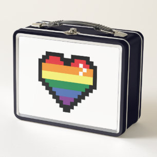 Rainbow Pixel Heart Metal Lunch Box