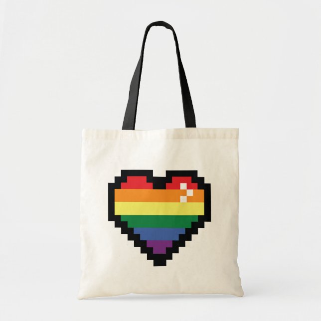 Rainbow Pixel Heart Tote Bag (Front)