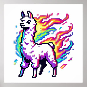 Rainbow Pixel Llama Poster