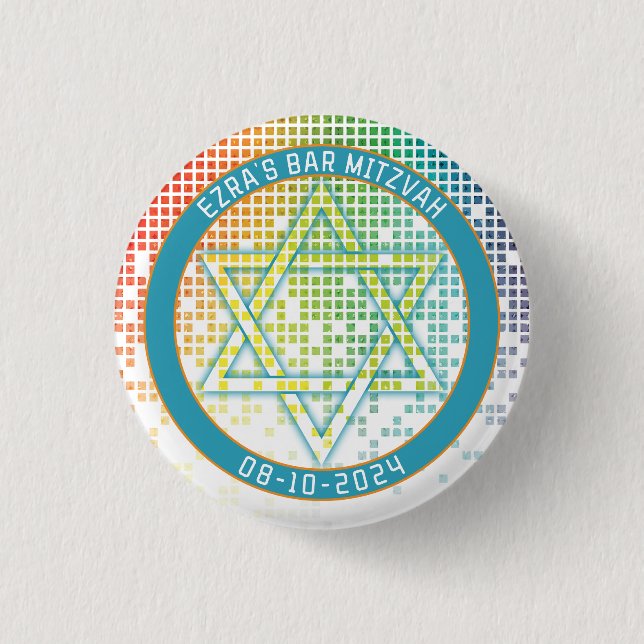 Rainbow Pixel Video Game Gamer Bar Mitzvah 3 Cm Round Badge (Front)