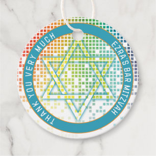 Rainbow Pixel Video Game Gamer Bar Mitzvah Favour Tags