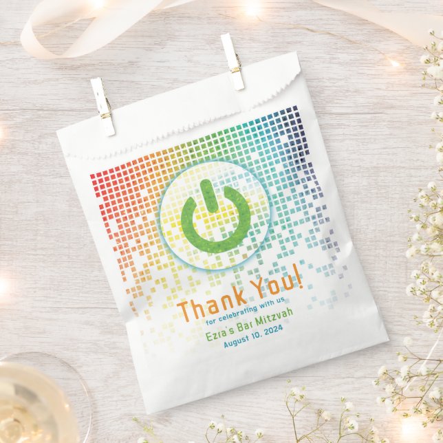 Rainbow Pixels Video Game Gamer Bar Mitzvah Favour Bags (Clipped)