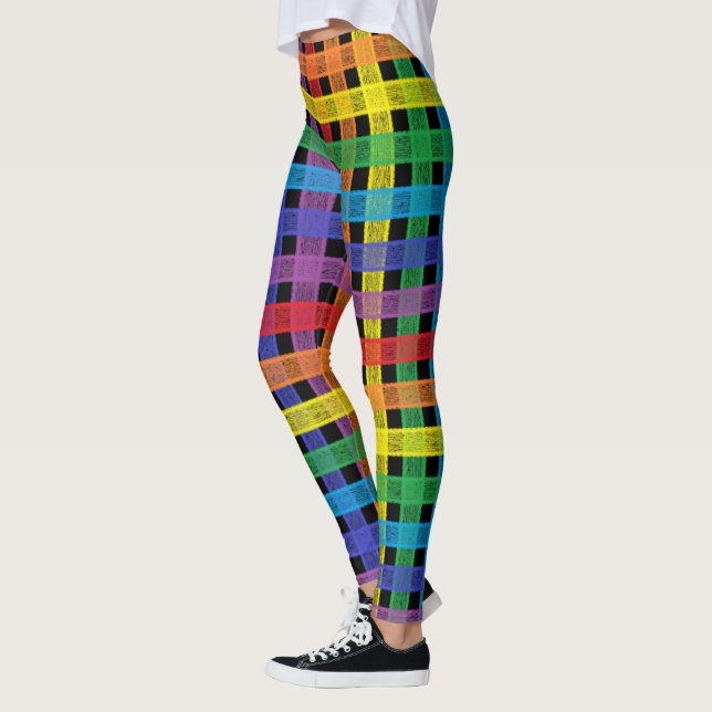 Rainbow Plaid Black Leggings (Left)