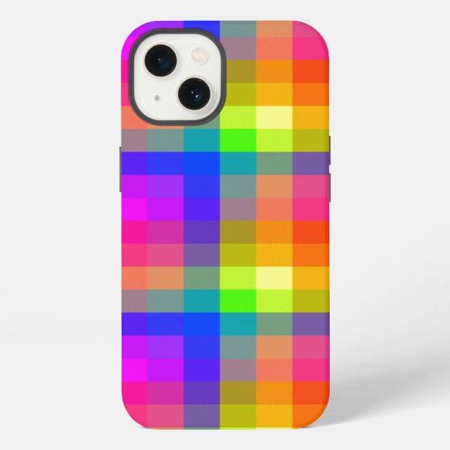 Rainbow Plaid Blocks Pride Bright and Fun iPhone Case (Back)