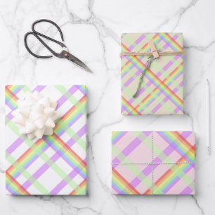 Rainbow Plaid Chic Pattern Wrapping Paper Sheet