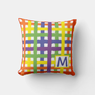 Rainbow Plaid Colourful Personalise Letter Initial Cushion