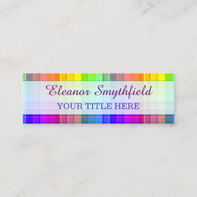 Rainbow Plaid Colourful Vibrant Chequered Mini Business Card (Front)