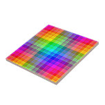 Rainbow Plaid Custom Tile<br><div class="desc">This rainbow plaid pattern is bright and colourful, with a light texture effect. It's a vivid, vibrant chequered pattern that looks pretty as is or as a background for your text and photos.</div>