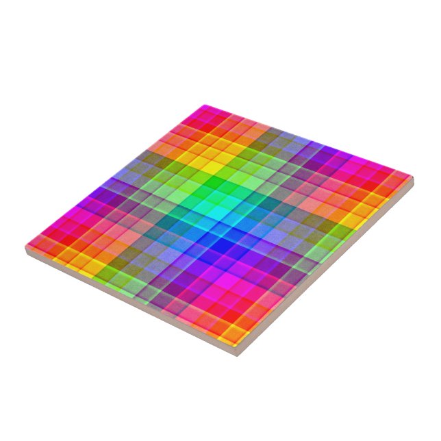 Rainbow Plaid Custom Tile (Side)