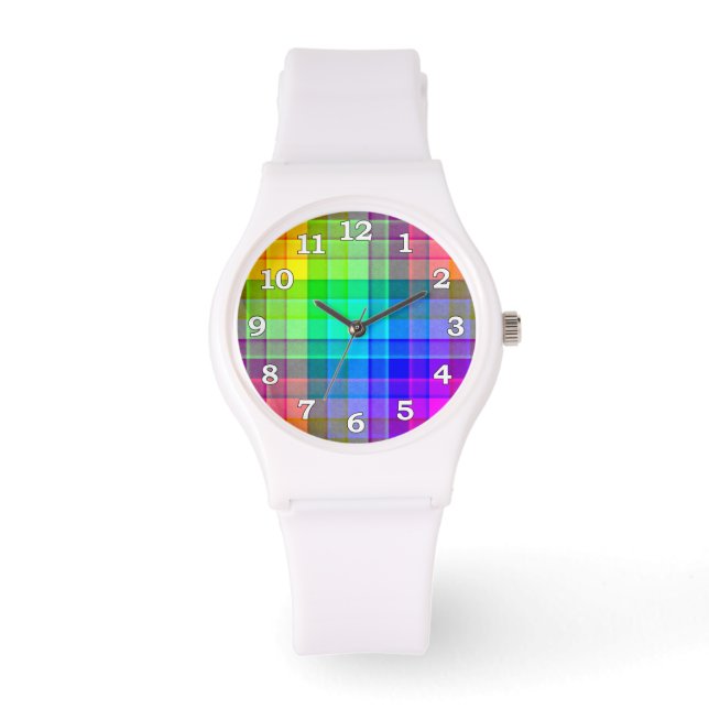 Rainbow Plaid Custom Watch (Front)