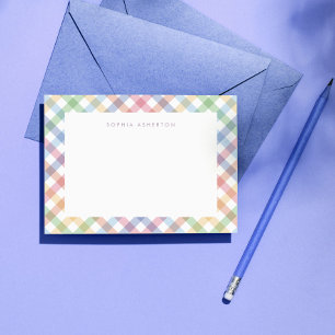 Rainbow plaid cute pastel personalised kid's card