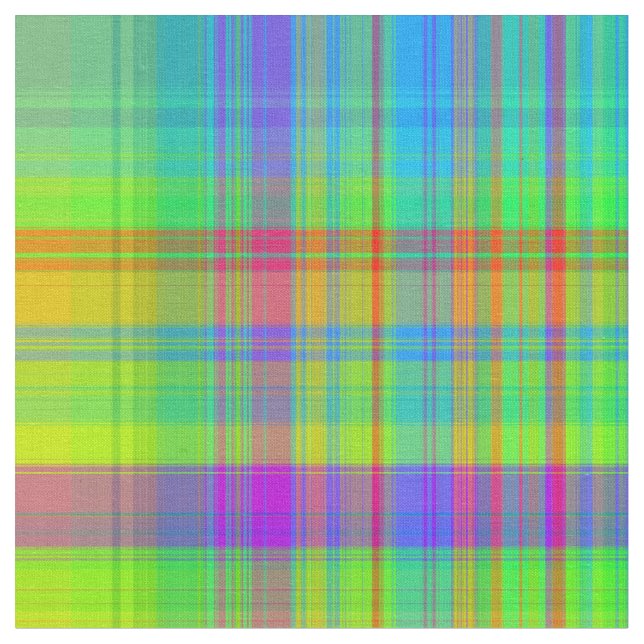 Rainbow Plaid Fabric Bright Colorful Stripes (Close Up)
