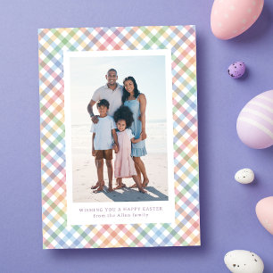 Rainbow plaid frame colourful pastel Easter Holiday Card