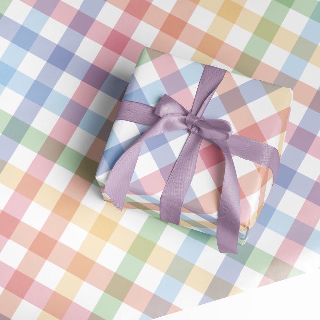 Rainbow plaid gingham cute colourful pastel wrapping paper (Creator Uploaded)