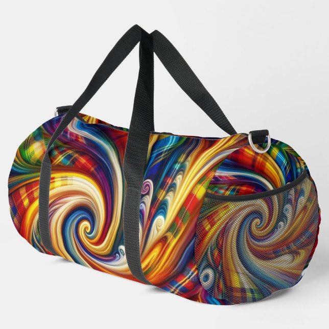 Rainbow Plaid Modern Art Abstract Swirl Duffle Bag (Right Corner)