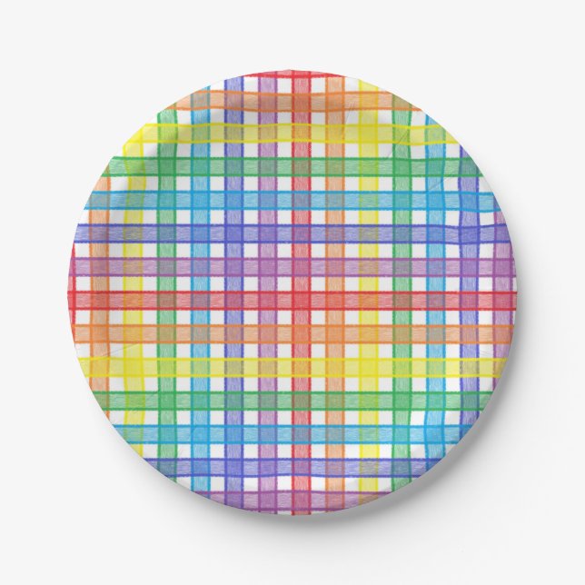 Rainbow Plaid Paper Plate (Front)