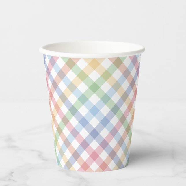 Rainbow plaid pastel gingham cute simple spring paper cups (Front)