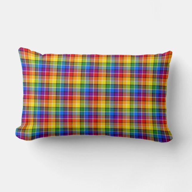 Rainbow Plaid Pattern Lumbar Cushion (Front)