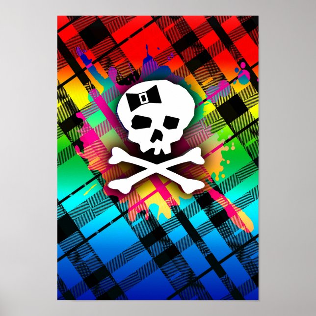 Rainbow Plaid Skull Poster (Front)