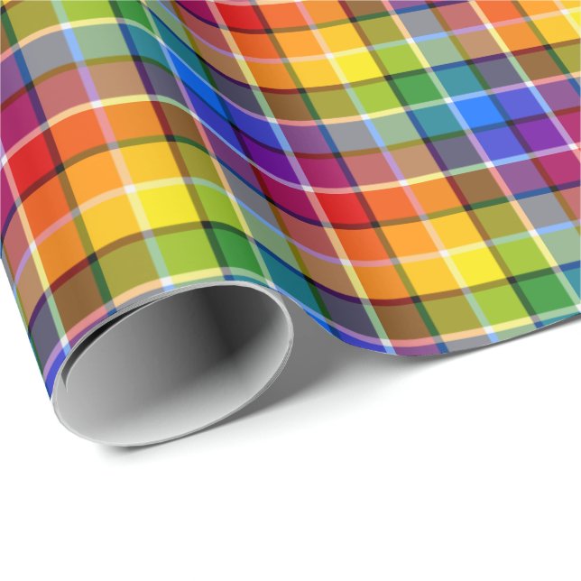 Rainbow Plaid Wrapping Paper (Roll Corner)