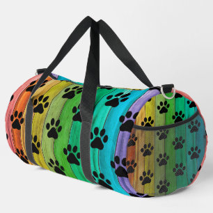 Rainbow Plank Paw Print Pet Weekender Duffle Bag