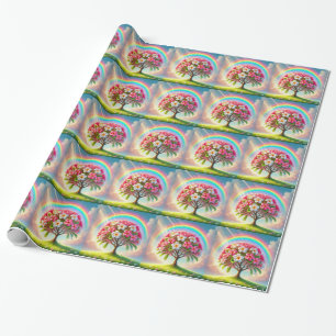 Rainbow Plumeria Wrapping Paper