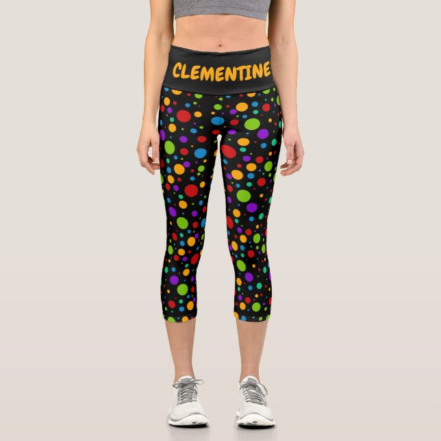 Rainbow Polka Dot Custom Capri Leggings (Front)