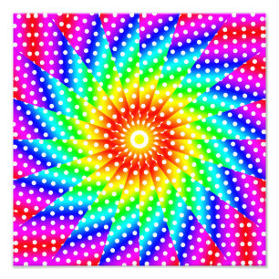 Rainbow Polka Dot Kaleidoscope Mandala Photo Print