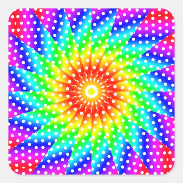 Rainbow Polka Dot Kaleidoscope Mandala Square Sticker (Front)