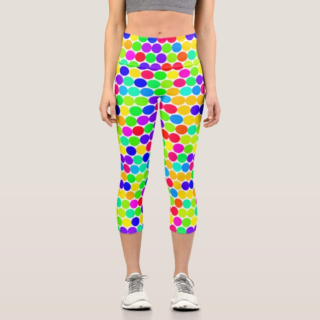 Rainbow Polka Dot Pattern Capri Leggings (Front)