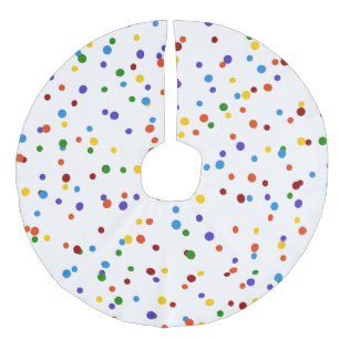 Rainbow Polka Dot Pattern White Colourful Faux Linen Tree Skirt