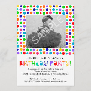Rainbow Polka Dots Birthday Party Invitation