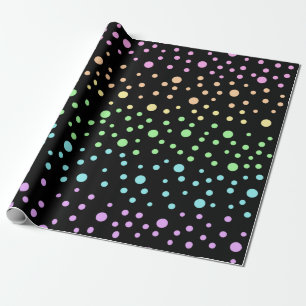 Rainbow Polka Dots Black Wrapping Paper